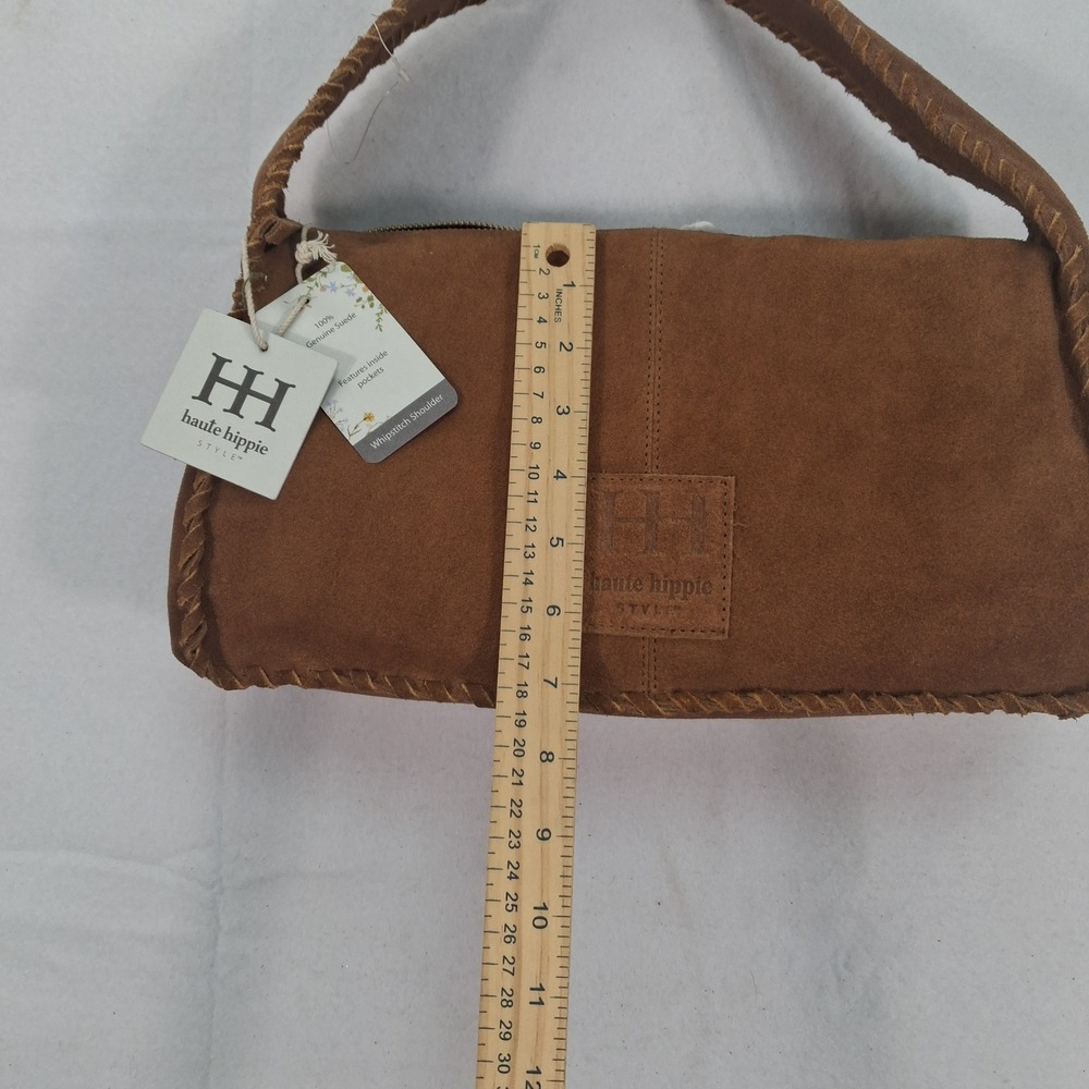 Haute Hippie Shoulder Bag Womens OS Whipstitch Shoulder Brown Suede NEW - Picture 4 of 8